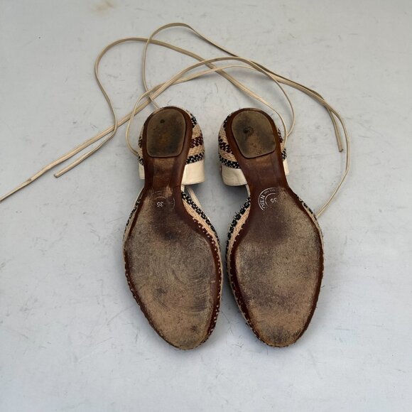 Dries Van Noten Ivory Leather Lace Up Espadrille Flats 35 - Picture 10 of 12